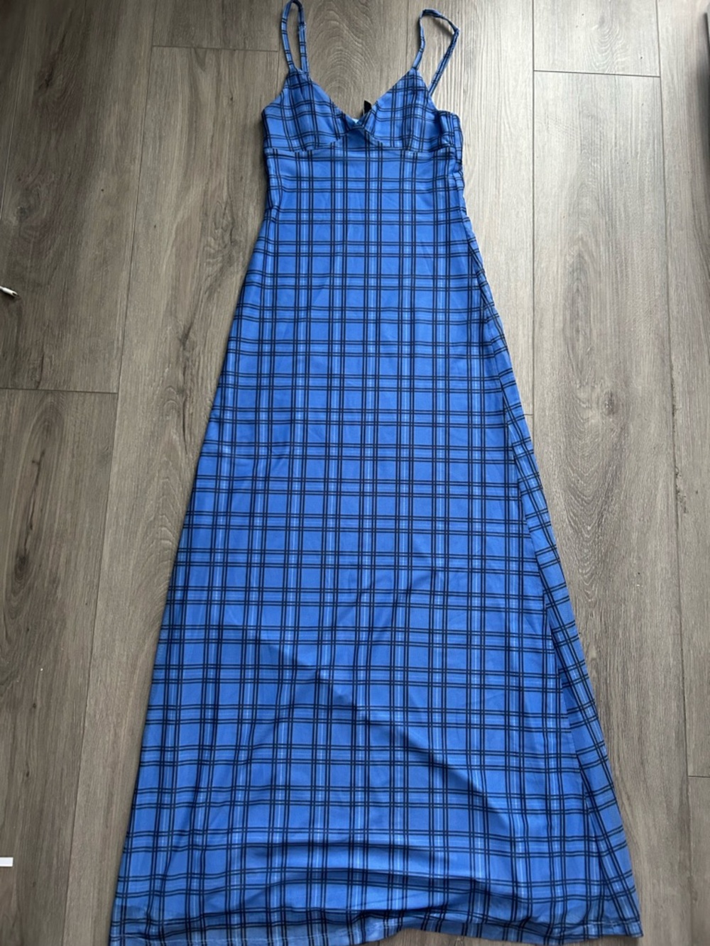 H&M Blue Plaid Maxi Slip Dress